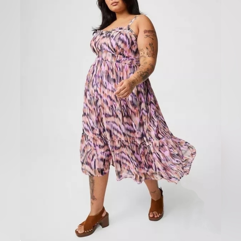 TORRID Women's Midi Chiffon Sleeveless Tiered Dress, Candace Ikat Multi, sz 12